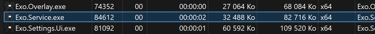 Screenshot from Task Manager running Exo